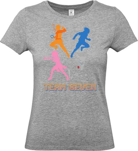 Team Seven Retro Minimalist Ninja Squad - colorful pop art anime shirt, ninja training gear, legendary squad t-shirt, stylish otaku fashion, team seven shirt, ninja squad t-shirt, hidden leaf village apparel, orange ninja silhouette tee, blue rival graphic shirt, pink kunoichi clothing, silver hair sensei t-shirt, retro anime streetwear, minimalist shonen fan merch, kunai knife design, shinobi bond t-shirt, vibrant anime silhouettes, heroic trio clothing, geometric ninja art, classic manga fan gift - Standard T-Shirt (Women)