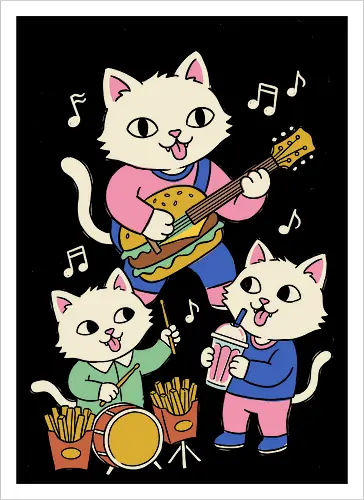 Burger Jam Kawaii Rocker Cats Retro Pastel Graphic