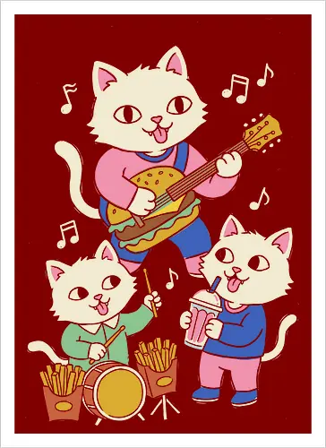 Burger Jam Kawaii Rocker Cats Retro Pastel Graphic
