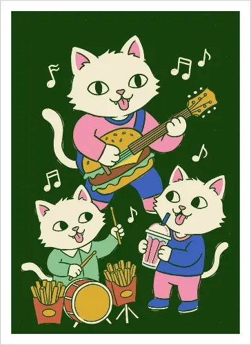 Burger Jam Kawaii Rocker Cats Retro Pastel Graphic