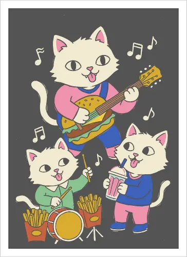 Burger Jam Kawaii Rocker Cats Retro Pastel Graphic