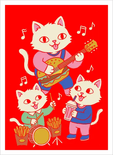 Burger Jam Kawaii Rocker Cats Retro Pastel Graphic