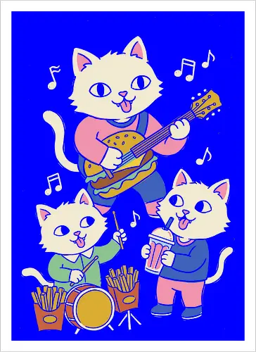 Burger Jam Kawaii Rocker Cats Retro Pastel Graphic