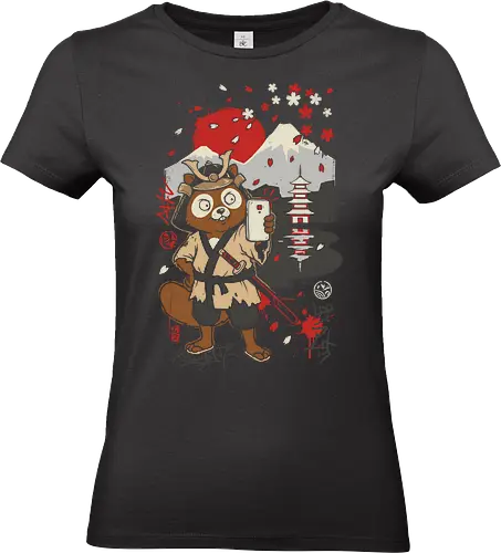 Tanuki Samurai Selfie - tanuki samurai shirt, japanese raccoon dog t-shirt, samurai selfie graphic tee, mount fuji apparel, vintage japanese aesthetic clothing, cute tanuki warrior design, rising sun samurai top, pagoda and cherry blossom shirt, japanese folklore streetwear, funny samurai t-shirt, traditional japanese art tee, distressed graphic apparel, samurai armor tanuki top, japanese travel souvenir shirt, quirky animal samurai merch, lo-fi japanese aesthetic clothing, ukiyo-e style modern t-shirt, tanuki fan gift, japanese scenery graphic tee - Standard T-Shirt (Women)