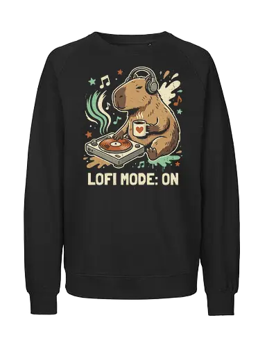 Chill Capybara DJ Retro Aesthetic - lofi capybara shirt, chill mode on t-shirt, dj capybara graphic tee, retro lofi aesthetic clothing, cute animal dj apparel, capybara coffee lover gift, vintage turntable design, lo-fi hip hop streetwear, pastel aesthetic animal shirt, cozy vibes clothing, chillwave fan merch, distressed retro graphic tee, lofi study music shirt, cute capybara headphones art, lofi beats t-shirt, minimalist animal streetwear, relaxing capybara top, indie aesthetic clothing, gift for lofi music fans - Fairtrade Sweatshirt
