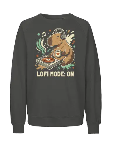 Chill Capybara DJ Retro Aesthetic - lofi capybara shirt, chill mode on t-shirt, dj capybara graphic tee, retro lofi aesthetic clothing, cute animal dj apparel, capybara coffee lover gift, vintage turntable design, lo-fi hip hop streetwear, pastel aesthetic animal shirt, cozy vibes clothing, chillwave fan merch, distressed retro graphic tee, lofi study music shirt, cute capybara headphones art, lofi beats t-shirt, minimalist animal streetwear, relaxing capybara top, indie aesthetic clothing, gift for lofi music fans - Fairtrade Sweatshirt