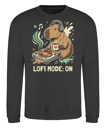Chill Capybara DJ Retro Aesthetic - lofi capybara shirt, chill mode on t-shirt, dj capybara graphic tee, retro lofi aesthetic clothing, cute animal dj apparel, capybara coffee lover gift, vintage turntable design, lo-fi hip hop streetwear, pastel aesthetic animal shirt, cozy vibes clothing, chillwave fan merch, distressed retro graphic tee, lofi study music shirt, cute capybara headphones art, lofi beats t-shirt, minimalist animal streetwear, relaxing capybara top, indie aesthetic clothing, gift for lofi music fans - Sweatshirt