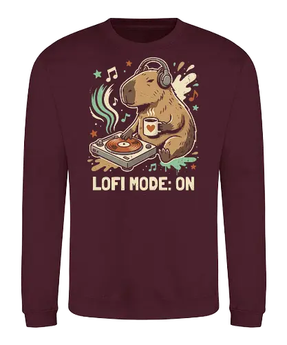 Chill Capybara DJ Retro Aesthetic - lofi capybara shirt, chill mode on t-shirt, dj capybara graphic tee, retro lofi aesthetic clothing, cute animal dj apparel, capybara coffee lover gift, vintage turntable design, lo-fi hip hop streetwear, pastel aesthetic animal shirt, cozy vibes clothing, chillwave fan merch, distressed retro graphic tee, lofi study music shirt, cute capybara headphones art, lofi beats t-shirt, minimalist animal streetwear, relaxing capybara top, indie aesthetic clothing, gift for lofi music fans - Sweatshirt