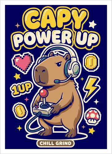 Gamer Capybara Retro 8-Bit Pixel Art Graphic