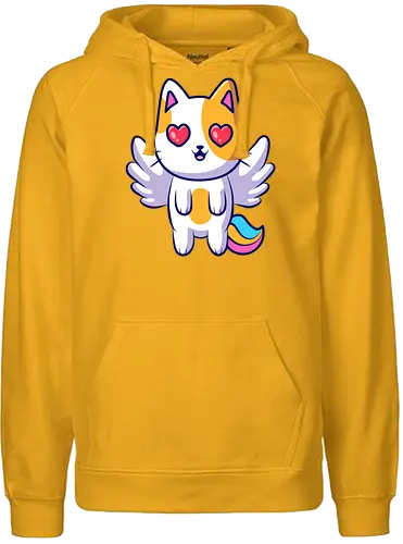 Gato Ángel Volando - Amor, Gato, Corazón, Animal, Animales, Rojo, Lindo, Gatos, Naranja, Adorable, Gatos Lindos, Volando, Ángel, Arte de Fan, Encanto, Desguace, Chatarra - Fairtrade Hoodie
