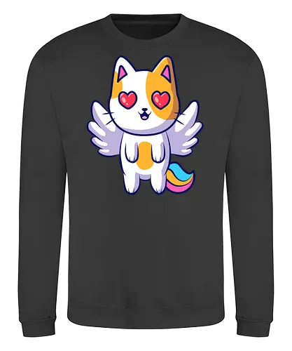 Gato Ángel Volando - Amor, Gato, Corazón, Animal, Animales, Rojo, Lindo, Gatos, Naranja, Adorable, Gatos Lindos, Volando, Ángel, Arte de Fan, Encanto, Desguace, Chatarra - Sweatshirt