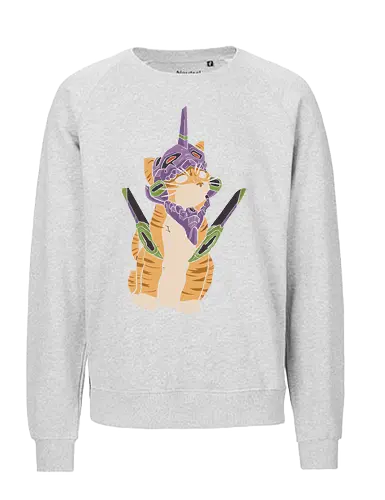 "Mecha Kitty" Neon Genesis Cat - otaku cat lover gift, minimalist anime graphic tee, mecha helmet cat apparel, retro sci-fi anime clothing, cute mecha pilot shirt, mecha kitty shirt, evangelion cat t-shirt, purple mecha cat design, neon genesis feline apparel, unit 01 cat graphic tee, anime cat pilot clothing, ginger tabby mecha art, kawaii mecha streetwear, giant robot cat shirt, purple and green anime top, sci-fi kitten t-shirt, japanese animation cat merch, futuristic feline streetwear, edgy anime cat design - Fairtrade Sweatshirt