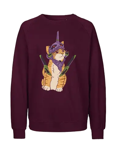"Mecha Kitty" Neon Genesis Cat - otaku cat lover gift, minimalist anime graphic tee, mecha helmet cat apparel, retro sci-fi anime clothing, cute mecha pilot shirt, mecha kitty shirt, evangelion cat t-shirt, purple mecha cat design, neon genesis feline apparel, unit 01 cat graphic tee, anime cat pilot clothing, ginger tabby mecha art, kawaii mecha streetwear, giant robot cat shirt, purple and green anime top, sci-fi kitten t-shirt, japanese animation cat merch, futuristic feline streetwear, edgy anime cat design - Fairtrade Sweatshirt