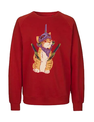 "Mecha Kitty" Neon Genesis Cat - otaku cat lover gift, minimalist anime graphic tee, mecha helmet cat apparel, retro sci-fi anime clothing, cute mecha pilot shirt, mecha kitty shirt, evangelion cat t-shirt, purple mecha cat design, neon genesis feline apparel, unit 01 cat graphic tee, anime cat pilot clothing, ginger tabby mecha art, kawaii mecha streetwear, giant robot cat shirt, purple and green anime top, sci-fi kitten t-shirt, japanese animation cat merch, futuristic feline streetwear, edgy anime cat design - Fairtrade Sweatshirt