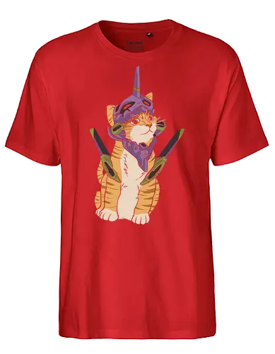 "Mecha Kitty" Neon Genesis Cat - otaku cat lover gift, minimalist anime graphic tee, mecha helmet cat apparel, retro sci-fi anime clothing, cute mecha pilot shirt, mecha kitty shirt, evangelion cat t-shirt, purple mecha cat design, neon genesis feline apparel, unit 01 cat graphic tee, anime cat pilot clothing, ginger tabby mecha art, kawaii mecha streetwear, giant robot cat shirt, purple and green anime top, sci-fi kitten t-shirt, japanese animation cat merch, futuristic feline streetwear, edgy anime cat design - Fairtrade T-Shirt