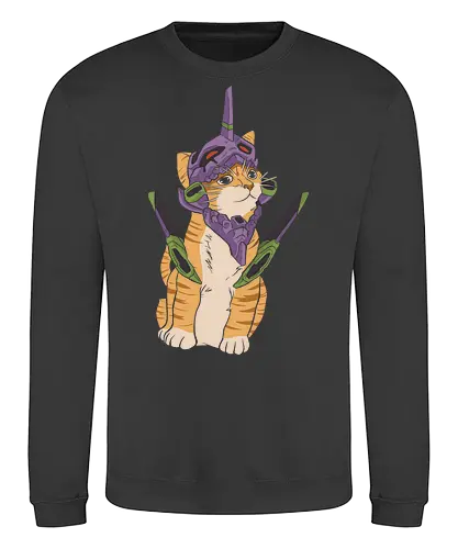 "Mecha Kitty" Neon Genesis Cat - otaku cat lover gift, minimalist anime graphic tee, mecha helmet cat apparel, retro sci-fi anime clothing, cute mecha pilot shirt, mecha kitty shirt, evangelion cat t-shirt, purple mecha cat design, neon genesis feline apparel, unit 01 cat graphic tee, anime cat pilot clothing, ginger tabby mecha art, kawaii mecha streetwear, giant robot cat shirt, purple and green anime top, sci-fi kitten t-shirt, japanese animation cat merch, futuristic feline streetwear, edgy anime cat design - Sweatshirt