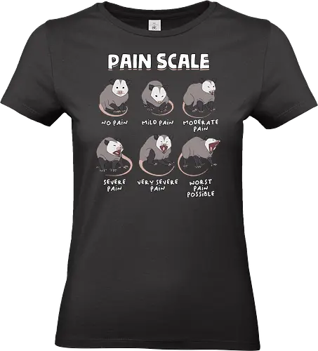 Pain Scale - pain scale, emergency department, funny nurse, healthcare, icu nurse, medical humor, nurse, nurse day, nurse life, nursing school, nursing student, opossum, physical therapist, physical therapy, possum - Standard T-Shirt (Women)