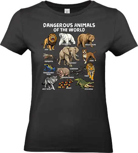 Dangerous Animals of the World - wolf, animals of the world, animal, bear, crocodile, danger, dangerous, elephant, lion, mosquito, snake, tiger, violence, wild animals, wildlife - Standard T-Shirt (Women)