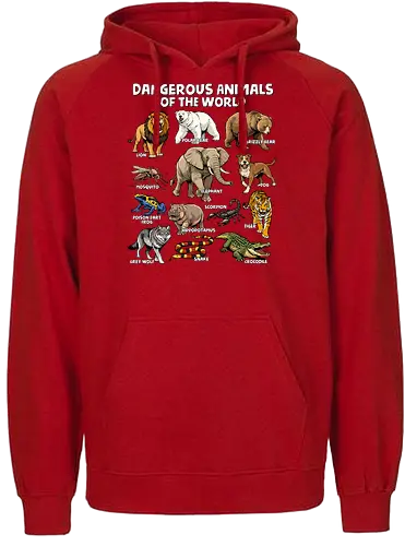 Dangerous Animals of the World - wolf, animals of the world, animal, bear, crocodile, danger, dangerous, elephant, lion, mosquito, snake, tiger, violence, wild animals, wildlife - Fairtrade Hoodie