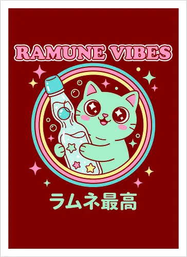 Kawaii Mint Cat Retro Japanese Soda Graphic