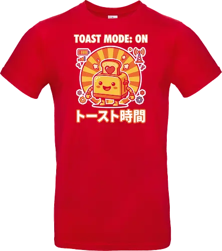 Toast Mode: On Kawaii Toaster Robot Retro Japanese Graphic - toast mode on shirt, kawaii toaster t-shirt, happy kitchen robot graphic tee, japanese breakfast apparel, cute food robot design, retro sun aesthetic clothing, toast mode on top, funny kitchen gadget t-shirt, kawaii kitchenware merch, yellow and orange graphic shirt, japanese typography toaster tee, adorable robot t-shirt, breakfast lover gift, whimsical kitchen art clothing, heart toast graphic, tech-themed kawaii shirt, cheerful robot apparel, unique food character top, sunny morning graphic t-shirt - Standard T-Shirt