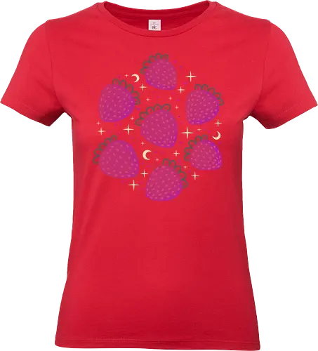 Cute Dark Strawberries - strawberry, strawberries, cute dark, mystical, magic, spooky cute, creepy cute, pink, fruit, spring, summer, dream, whimsical, black, xmorfina - Standard T-Shirt (Women)