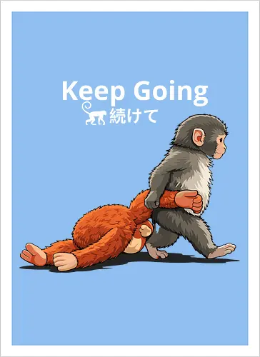 Keep Going Monkey Motivation Retro Japanese Graphic