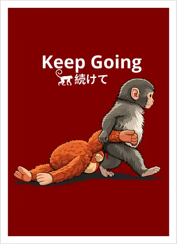 Keep Going Monkey Motivation Retro Japanese Graphic