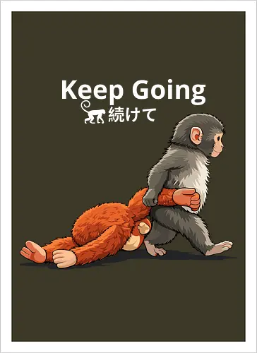 Keep Going Monkey Motivation Retro Japanese Graphic
