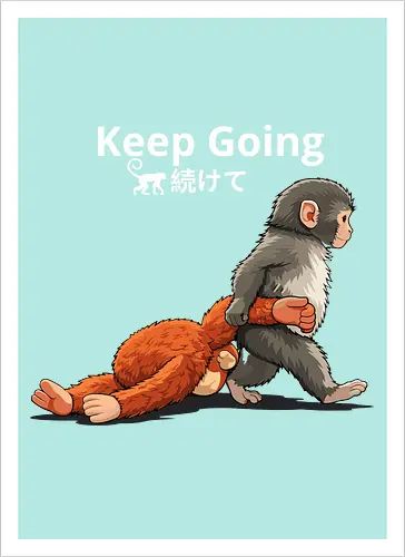 Keep Going Monkey Motivation Retro Japanese Graphic