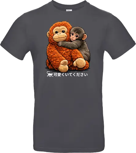 "Stay Cute" Adorable Baby Monkey Hug Retro Japanese Graphic