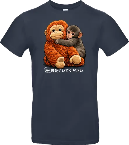 "Stay Cute" Adorable Baby Monkey Hug Retro Japanese Graphic