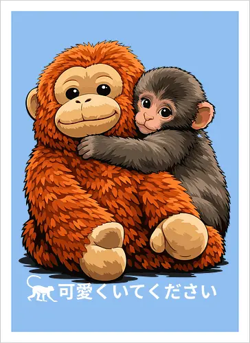 "Stay Cute" Adorable Baby Monkey Hug Retro Japanese Graphic