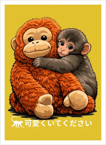 "Stay Cute" Adorable Baby Monkey Hug Retro Japanese Graphic