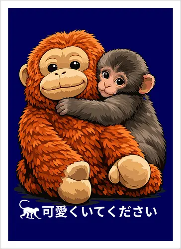 "Stay Cute" Adorable Baby Monkey Hug Retro Japanese Graphic