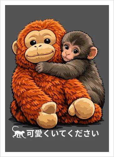 "Stay Cute" Adorable Baby Monkey Hug Retro Japanese Graphic
