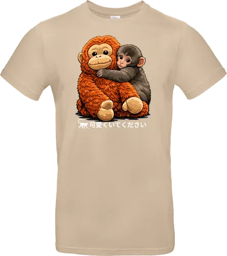 "Stay Cute" Adorable Baby Monkey Hug Retro Japanese Graphic