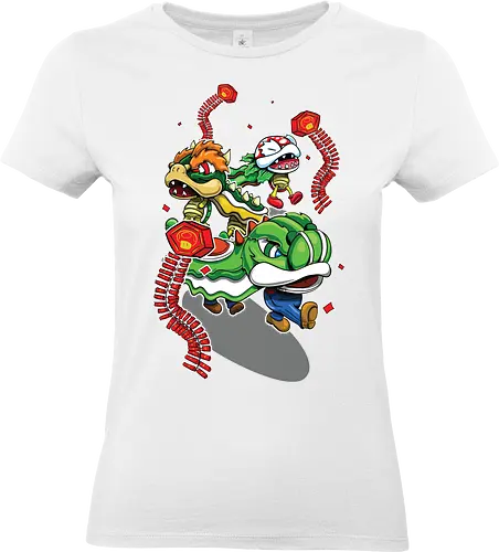 Pilzkönigreich-Feier - Mario - mario und luigi, löwentanz, gamer kleidung, pilzkönigreich, teetan, piranha pflanze, chinesisches neujahr, kulturelles mashup, rote laternen, klassische spiele, kulturelle fusion, nintendo charaktere, mario t-shirt, klemptner - Standard T-Shirt (Women)