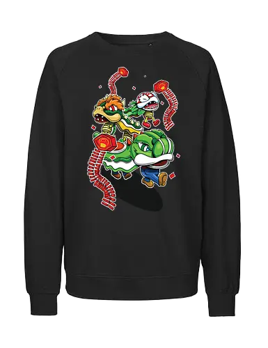 Pilzkönigreich-Feier - Mario - mario und luigi, löwentanz, gamer kleidung, pilzkönigreich, teetan, piranha pflanze, chinesisches neujahr, kulturelles mashup, rote laternen, klassische spiele, kulturelle fusion, nintendo charaktere, mario t-shirt, klemptner - Fairtrade Sweatshirt