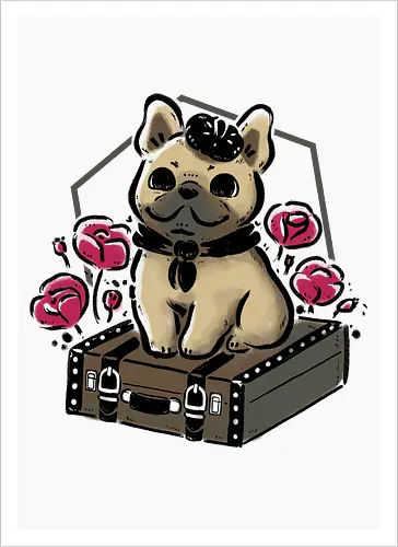French Bulldog on Vintage Travel Suitcase