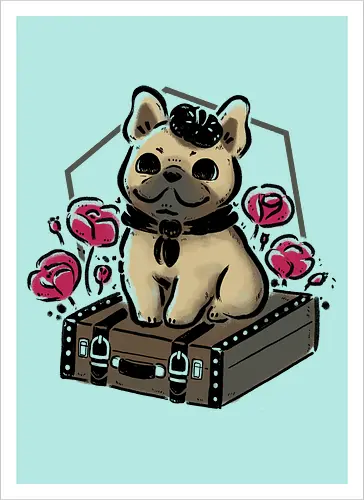 French Bulldog on Vintage Travel Suitcase