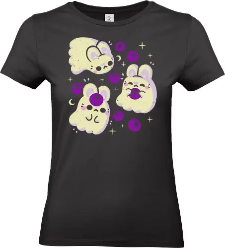 Cute Bunny Ghosts and Blueberries - bunny ghost, rabbit ghost, blueberries, blueberry, spooky cute, creepy cute, ghosts, fruit, purple, goth, love, kawaii ghost, adorable, spring, xmorfina - Standard T-Shirt (Women)