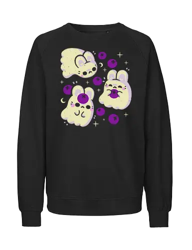 Cute Bunny Ghosts and Blueberries - bunny ghost, rabbit ghost, blueberries, blueberry, spooky cute, creepy cute, ghosts, fruit, purple, goth, love, kawaii ghost, adorable, spring, xmorfina - Fairtrade Sweatshirt