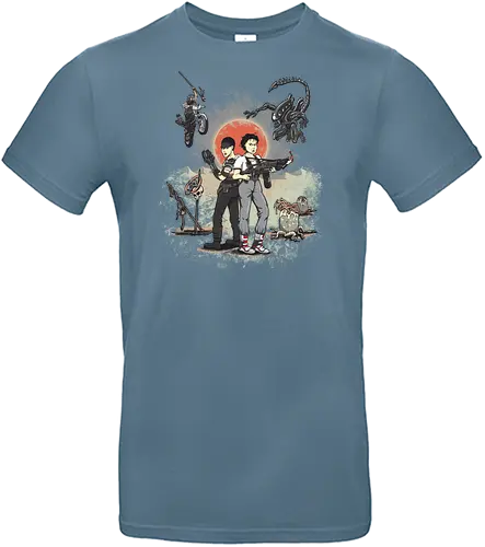 Wasteland-Kriegerinnen - Furiosa Trifft Ripley - furiosa t-shirt, ellen ripley alien, mad max fury road, kino kleidung, ikonische heldinnen, teetan, xenomorph, wasteland, sigourney weaver, klassische sci-fi, action kino, episches mashup, immortan joe, postapokalyptische kunst, kino kriegerinnen - Standard T-Shirt