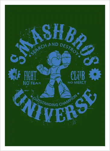 Smash Bros Fight Club - Gaming Fighter - mega man t-shirt, smash bros fighter, fight club, gamer kleidung, blue bomber, teetan, robot master, super smash bros, mega buster, vintage kunst, mega man x, grunge kunst, champion fighter - Artprint