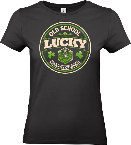 Old School Lucky D20 Gaming Badge  - dice, fantasy, funny, gaming, geek, humor, ireland, irish, st patricks day, critical, d20, nerd, rpg, shamrock, tabletop - Standard T-Shirt (Women)