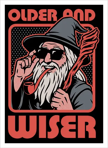 Old Wise Wizard Pop Art - Middle Age, Middle Earth, Grey, Cool, Wiser, Wise, Older, Old, Adventure, Fantasy, Books, Book, Bookworm, Retro, Retro Vintage, Vintage, Medieval, Magic, Magical, Wizard Hat, Wizard, Pop Culture Wizard, Witchcraft, Sorcery, Sorcerer, Fun, Funny, Meme - Artprint