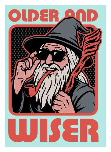 Old Wise Wizard Pop Art - Middle Age, Middle Earth, Grey, Cool, Wiser, Wise, Older, Old, Adventure, Fantasy, Books, Book, Bookworm, Retro, Retro Vintage, Vintage, Medieval, Magic, Magical, Wizard Hat, Wizard, Pop Culture Wizard, Witchcraft, Sorcery, Sorcerer, Fun, Funny, Meme - Artprint
