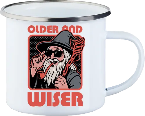Old Wise Wizard Pop Art - Middle Age, Middle Earth, Grey, Cool, Wiser, Wise, Older, Old, Adventure, Fantasy, Books, Book, Bookworm, Retro, Retro Vintage, Vintage, Medieval, Magic, Magical, Wizard Hat, Wizard, Pop Culture Wizard, Witchcraft, Sorcery, Sorcerer, Fun, Funny, Meme - Enamel Mug