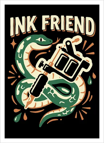 "Ink Friend" Traditional Snake & Tattoo Machine Graphic